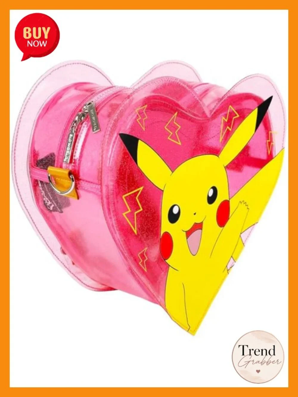 Pokemon Pikachu Mini Backpack Purse Women Heart Shaped Clear Glitter PVC